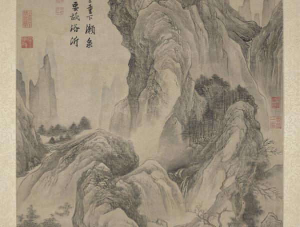 明唐寅暮春林壑　軸