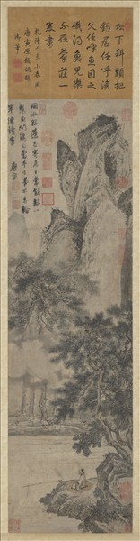 明唐寅松溪獨釣圖　軸