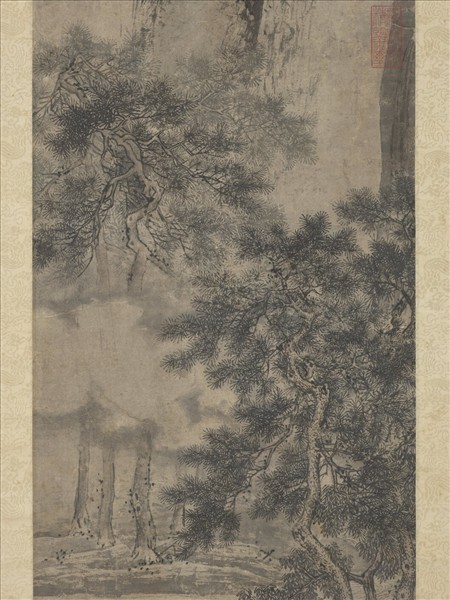 明唐寅松溪獨釣圖　軸