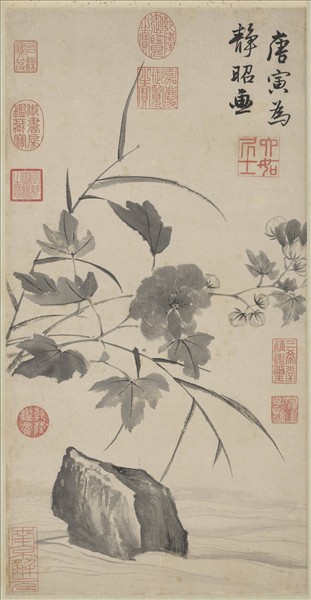 明唐寅臨水芙蓉圖　軸