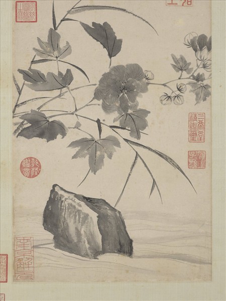 明唐寅臨水芙蓉圖　軸