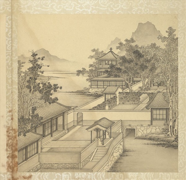 清焦秉貞山水　冊　高閣望江