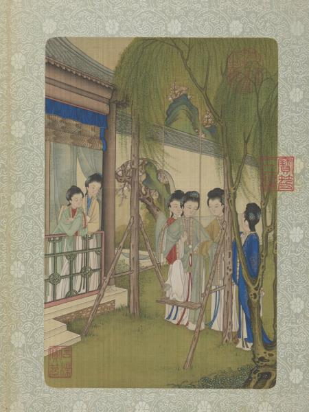 清焦秉貞畫仕女圖　冊　柳院鞦韆