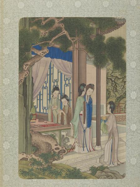 焦秉貞 戲遊圖 清焦秉貞畫仕女圖冊梅窗剌繡- 故宮