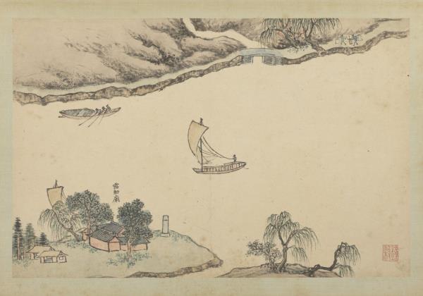 明錢穀張復合畫水程圖（二）　冊　露觔廟