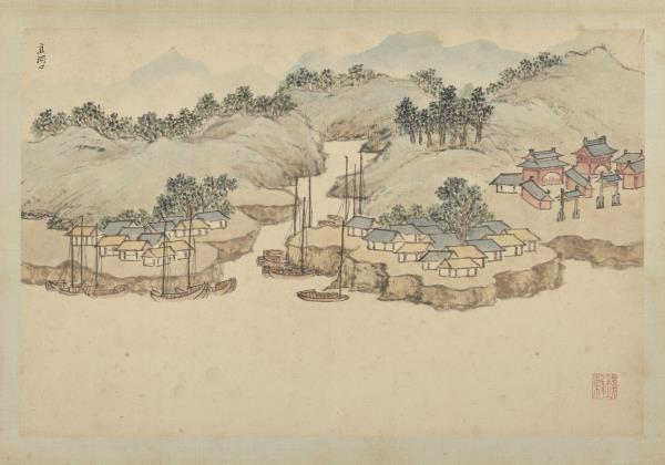 明錢穀張復合畫水程圖（二）　冊　直河口