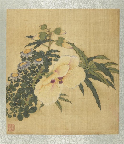 清蔣廷錫花卉草蟲　冊　秋葵雛菊