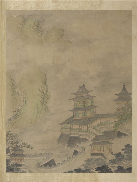 明張經畫山水　冊　高城飛閣