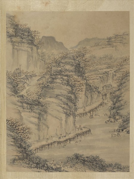 明張經畫山水　冊　危棧行旅