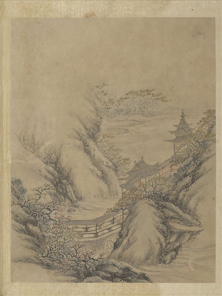 明張經畫山水　冊　連廊疊樓