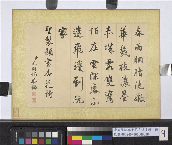 清王圖炳春景花卉詩畫冊　冊　書御製杏花詩