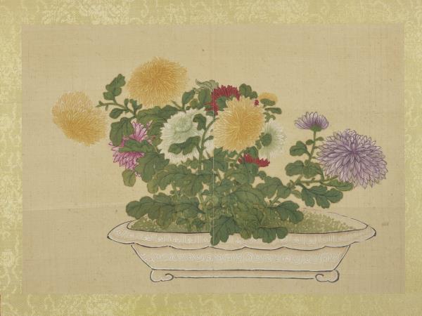 清王圖炳冬景花卉詩畫冊　冊　盆菊