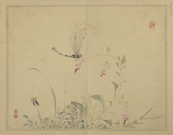 清陳書摹古　冊　菊花蜻蜓