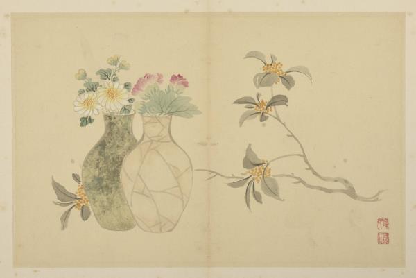 清陳書花卉　冊　折枝瓶花