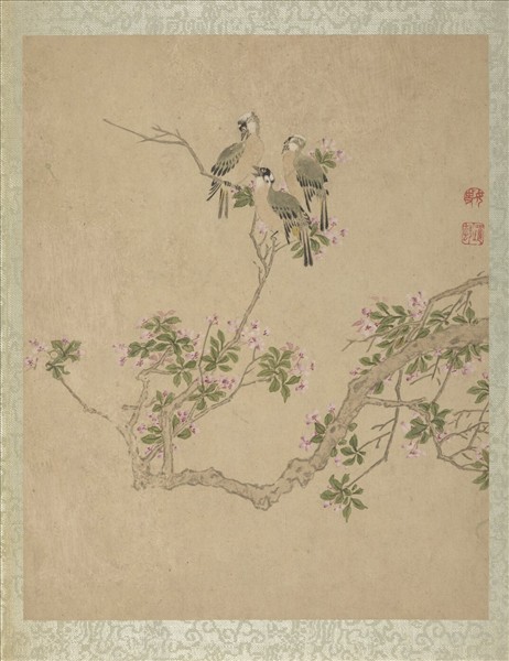 清陳書仿古花卉翎毛　冊　海棠白頭翁