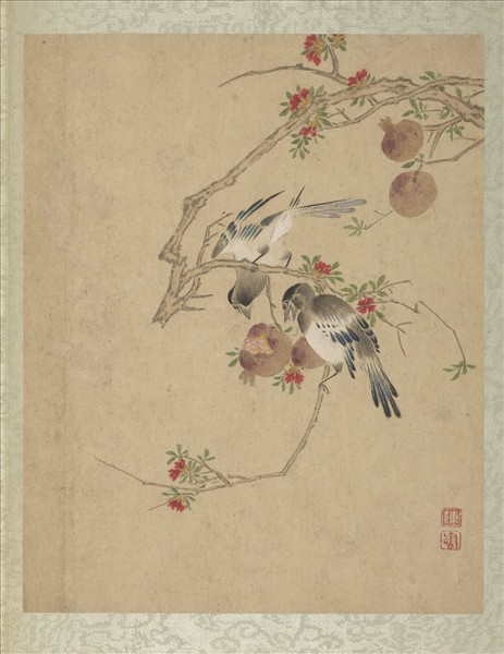 清陳書仿古花卉翎毛　冊　石榴喜鵲