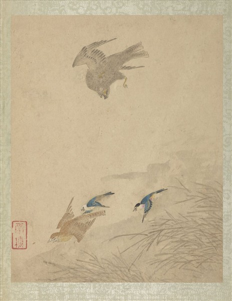 清陳書仿古花卉翎毛　冊　蘆葦翔鷹