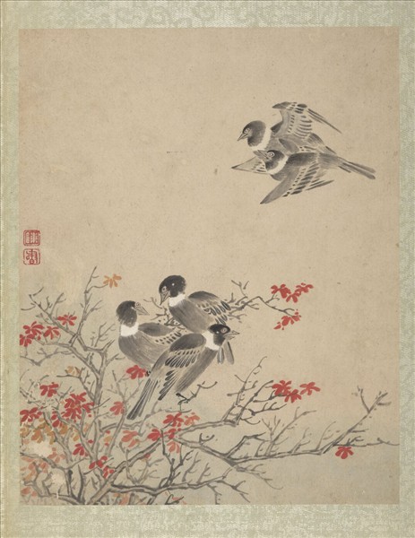 清陳書仿古花卉翎毛　冊　楓樹寒鴉