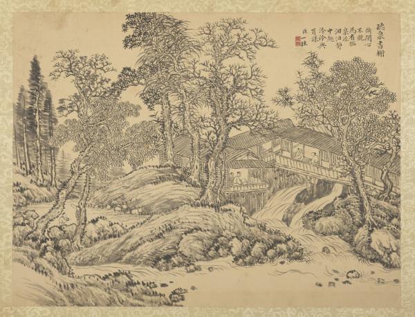 清鄒一桂畫書城十二圖　冊　聽泉書榭