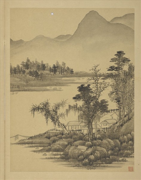 清強國忠畫山水甲　冊　溪岸村居