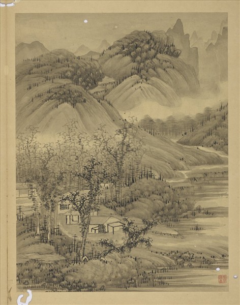 清強國忠畫山水甲　冊　疏林幽居