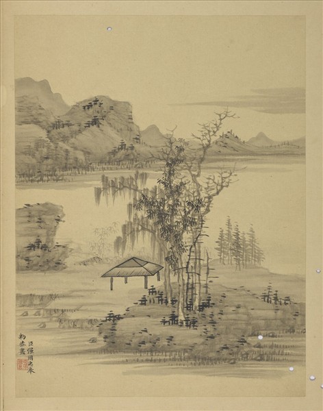 清強國忠畫山水甲　冊　疏林茅亭