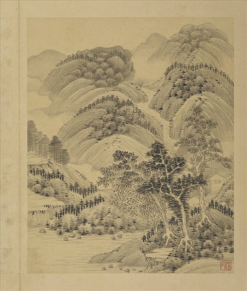 清強國忠山水乙　冊　重巒登高