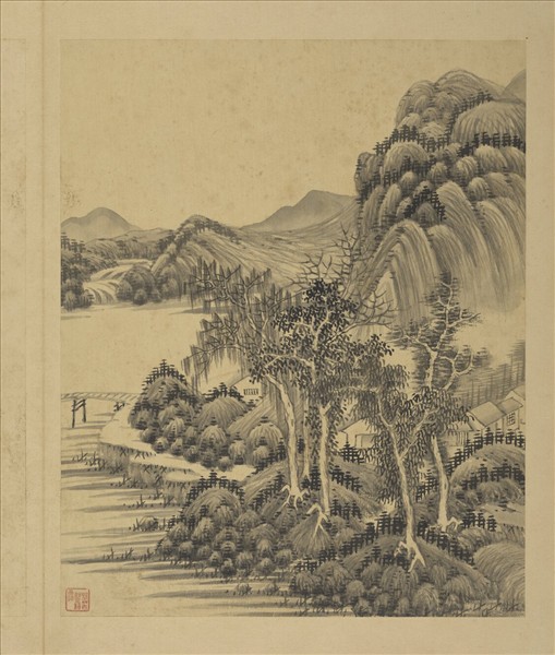 清強國忠山水乙　冊　溪橋村居