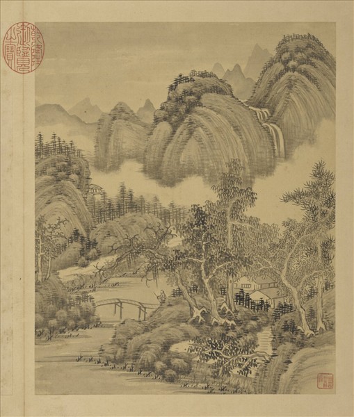 清強國忠山水乙　冊　策杖獨吟