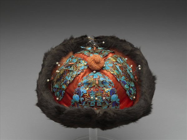 點翠嵌珠囍字貂皮帽