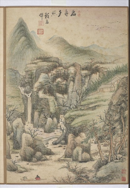 清李世倬畫山水　冊　扁舟夕照