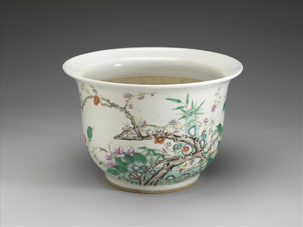 粉彩三友花卉紋花盆