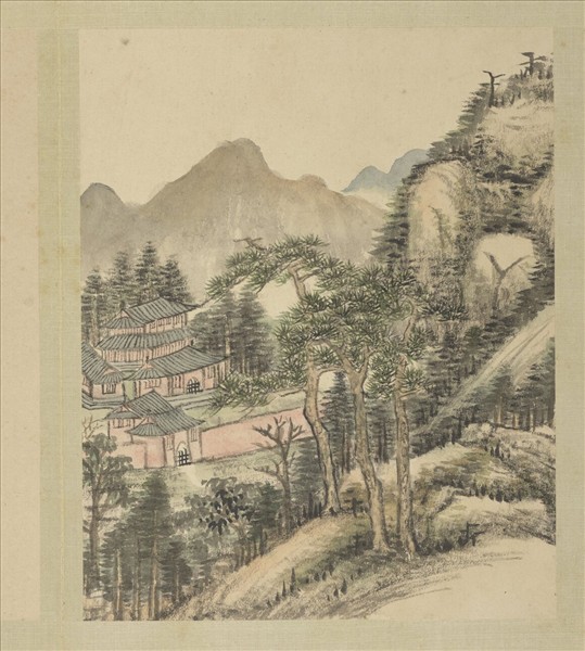 清董邦達畫山水　冊　紅牆映綠松