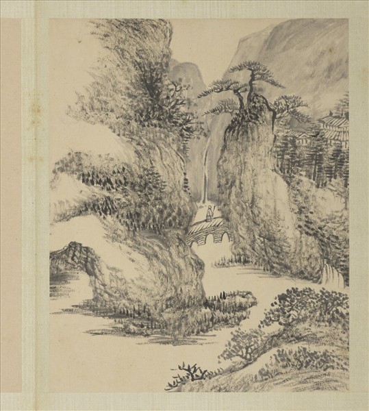 清董邦達畫山水　冊　停杖聽瀑聲