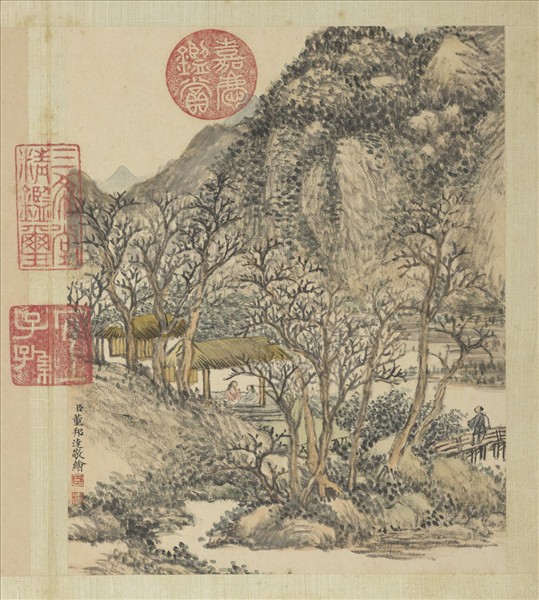 清董邦達畫山水　冊　坐談秋山間