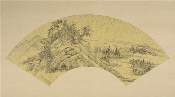 清董邦達畫扇山水　冊　山岡竹屋