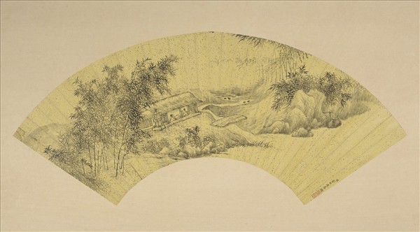 清董邦達畫扇山水　冊　山岩古寺