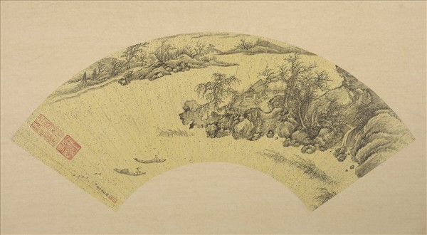 清董邦達畫扇山水　冊　遠岸帆影