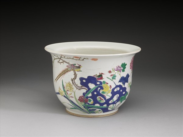 粉彩花鳥紋花盆