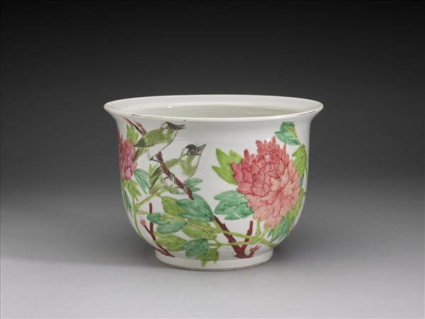 粉彩花鳥紋花盆