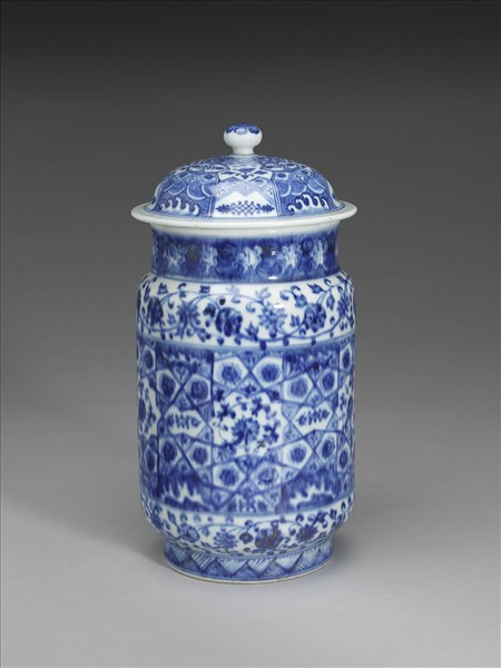 青花波濤番蓮紋蓋罐