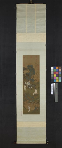 明仇英梅石撫琴圖　軸