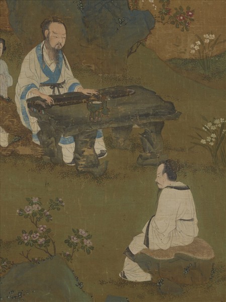 明仇英梅石撫琴圖　軸