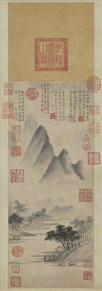 明文徵明春山烟樹　軸