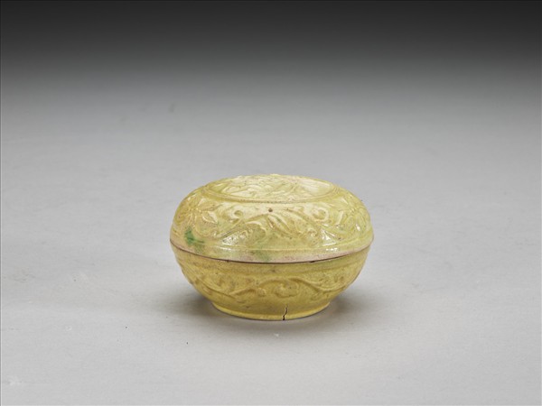 黃釉印花圓盒