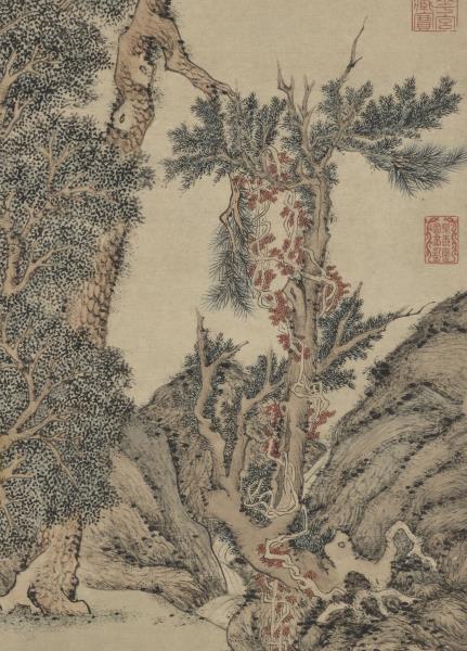 明文徵明茂松清泉　軸