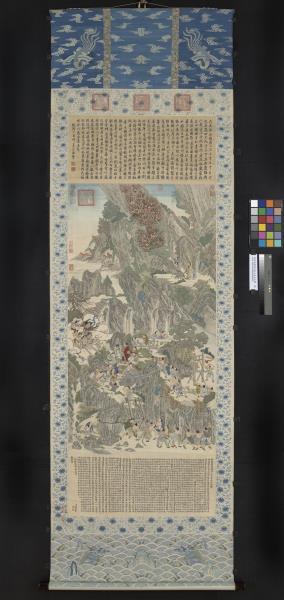 緙絲御題周文矩大禹治水圖　軸