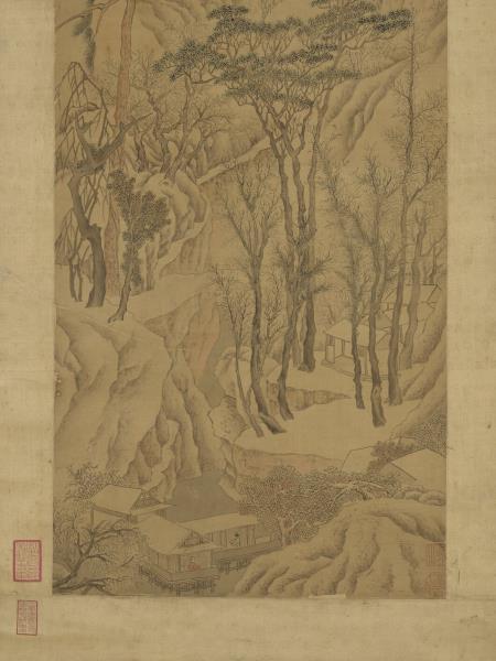 明文徵明溪山深雪　軸