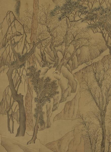 明文徵明溪山深雪　軸