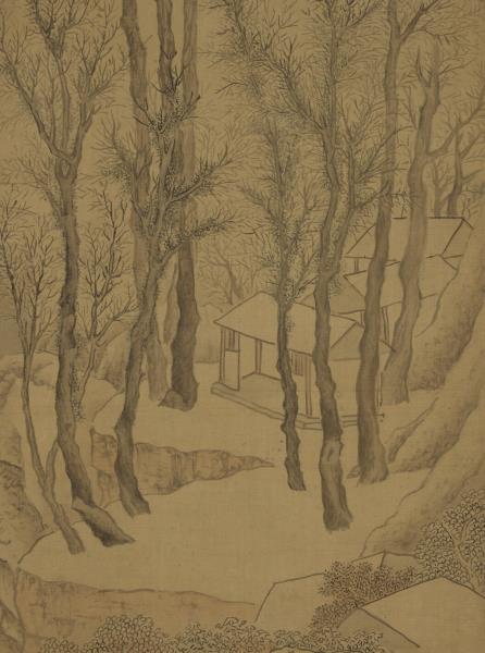 明文徵明溪山深雪　軸